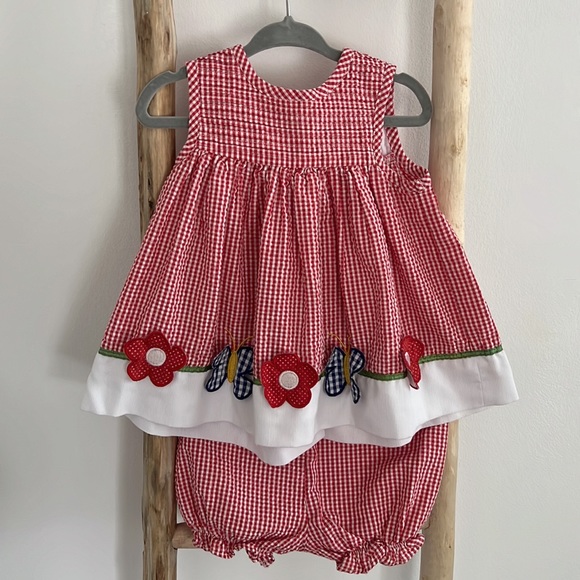Red Gingham Dress & Bloomers 12 months - Picture 2 of 6